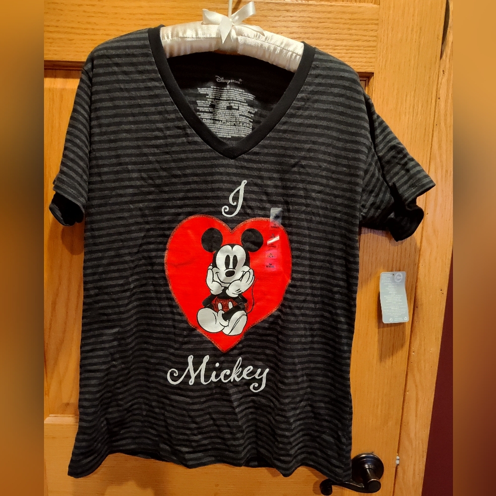 NWT Womens XL I Love Mickey Striped T-Shirt